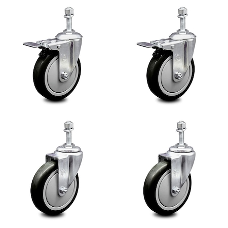 Service Caster 5 Inch Black Polyurethane Swivel 10mm Stem Caster Total Lock Brake SCC, 2PK SCC-TSTTL20S514-PPUB-BLK-M1015-2-S-2
